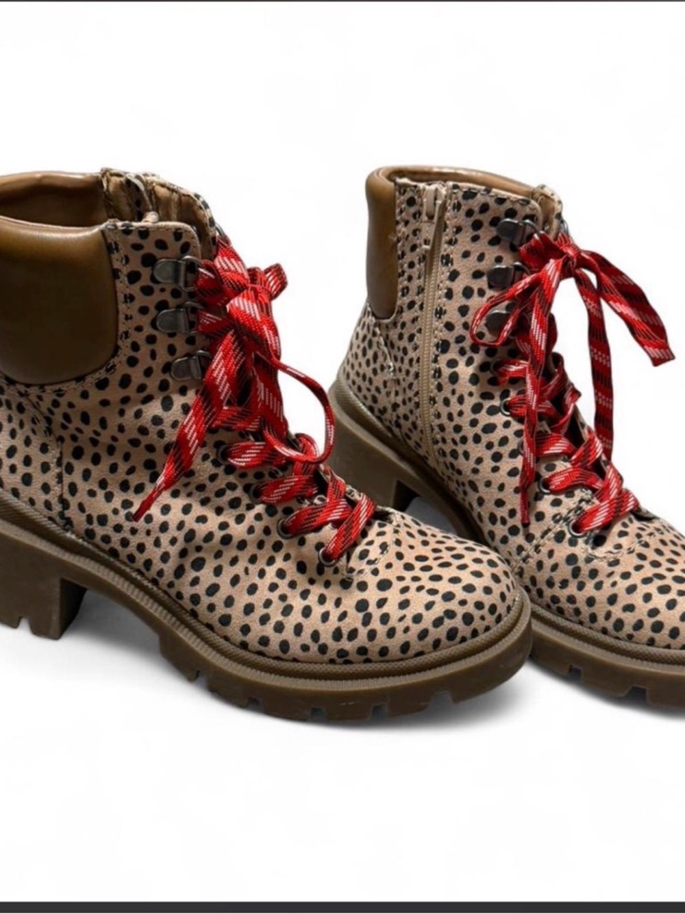 Universal Thread Leopard Print Lace-Up Ankle Boots with Red Laces